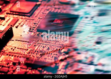 Computer board with processor and motion blur Stock Photo