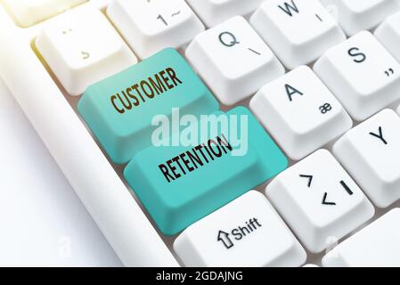 Writing displaying text Customer Retention. Business concept Actions or activities companies take to retain customers Typing Certification Document Stock Photo