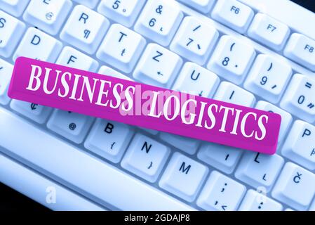 Handwriting text Business Logistics. Conceptual photo concerned with materials procurement and management Typing Difficult Program Codes, Writing New Stock Photo