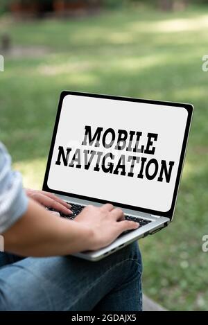 Text caption presenting Mobile Navigation. Business concept graphical user interface used to aid the vehicle driver Online Jobs And Working Remotely Stock Photo