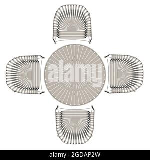 Summer table with four chairs isolated on a white background. 3D. View from above. Vector illustration. Stock Vector