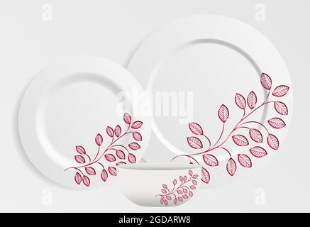 Decorative plate template with red coloured ornament handwork and an empty space in the centre. Vector illustration. Stock Vector