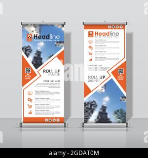 Orange, Roll up Banner Design, Business  Abstract Vertical Template Vector Cover Abstract Modern Rectangle Size. Stock Vector