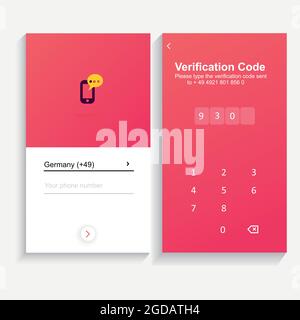 The process of checking the code by phone number. Authorization. Authorization design. UI UX Design Stock Vector