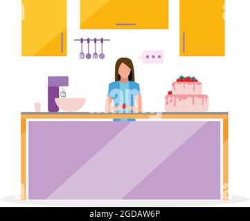 Female food vlogger semi flat color vector character Stock Vector