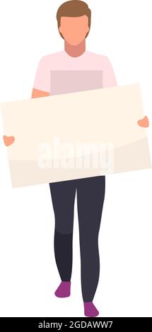 Young man with poster semi flat color vector character Stock Vector