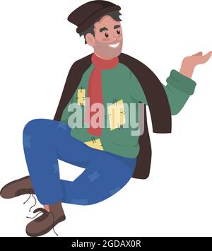 Smiling homeless person asking for food semi flat color vector character Stock Vector