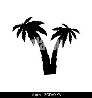 tropical palm trees with leaves, mature and young plants, black silhouettes isolated on white background Stock Vector