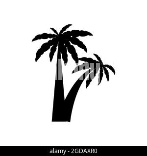 tropical palm trees with leaves, mature and young plants, black silhouettes isolated on white background Stock Vector