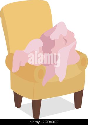 Leaving dirty clothes on armchair semi flat color vector object Stock Vector
