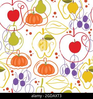 Autumn specific design with apples, pears, plums, quinces and pumpkins on a transparent background Stock Vector