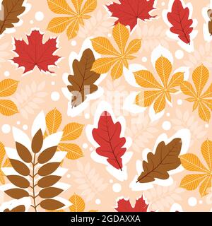 Leaves in the fall season on a peach color background Stock Vector