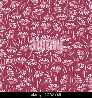 Delicate design with plant silhouettes and white lines on a burgundy background Stock Vector