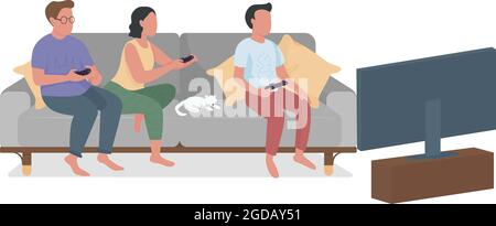 Family members playing video games semi flat color vector characters Stock Vector