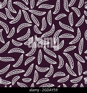 Outlines of white leaves on a dark purple background Stock Vector