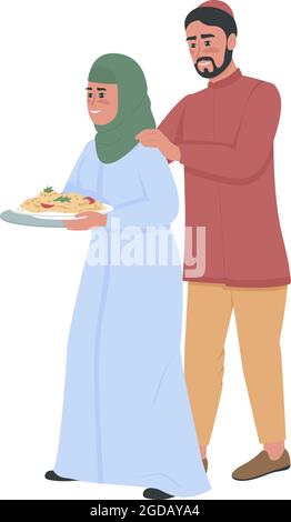 Happy couple treat with dinner semi flat color vector characters Stock Vector