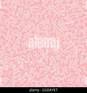 Outline of white flowers of different sizes on a sweet pink color background Stock Vector