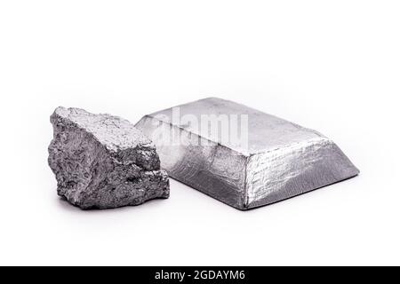 ingot or platinum plate with ore on the side, a precious chemical element, used in industry in general and as a precious jewel. Stock Photo