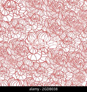 Pattern with contours of roses of different types and sizes on a transparent background Stock Vector