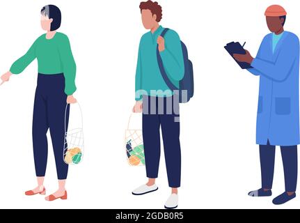 Consumer with net shopping bag semi flat color vector characters set Stock Vector
