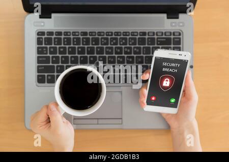 Security breach, smartphone screen, infected by internet virus Stock Photo