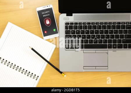 Security breach, smartphone screen, infected by internet virus Stock Photo