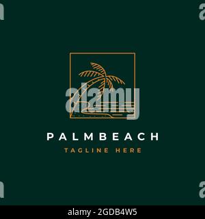 Palm beach logo design illustration vector template Stock Vector