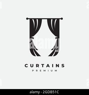 Curtain illustration symbol logo design vector template Stock Vector