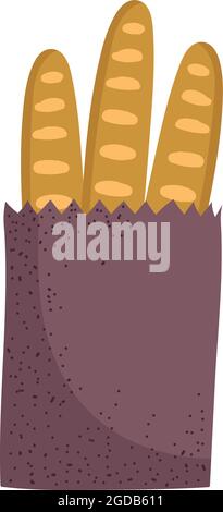 French baguettes in a paper bag. Bread vector illustration isolated ...