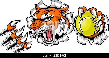 Tiger Tennis Player Animal Sports Mascot Stock Vector