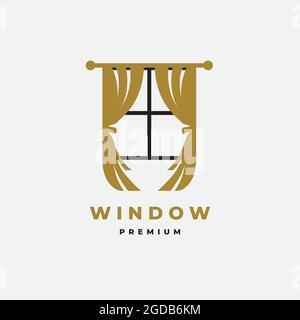 Curtain illustration symbol logo design vector template Stock Vector