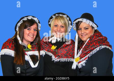 Welsh Women in National Dress or Folkloric Costume Drinking Tea or ...