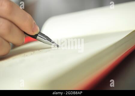 Close-up to the pencil, artist drawing a pencil art, sketch in notebook, hobby and creative design background Stock Photo