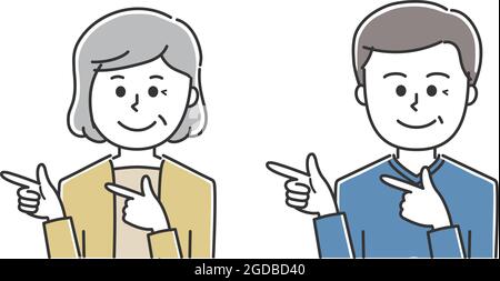 Man and woman directing someone to somewhere. Vector illustration isolated on white background. Stock Vector
