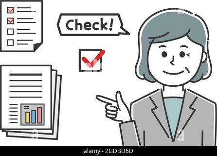 A woman checking business documents. Vector illustration isolated on white background. Stock Vector