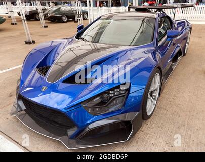 Three-quarters front view of a Zenvo TSR-S Hypercar, on display in  the Supercar Legends Display, at the 2021 Silverstone Classic Stock Photo