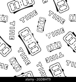 Clock pattern black and white. Seamless vector. Stock Vector