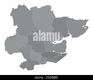 The Essex county grayscale map isolated on white background, England Stock Vector