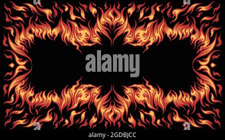 Fire frame. Editable hand drawn illustration. Vector engraving. Isolated on black background. 8 EPS Stock Vector