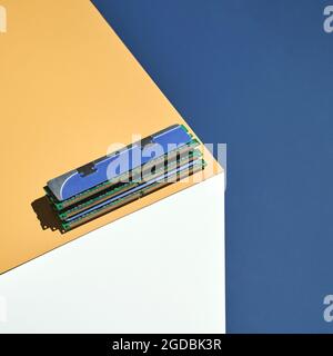 Isometry trendy cube concept. Computer memory module. Yellow and blue Stock Photo