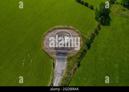 Very high frequency omni-directional range  Aerial Drone View  VOR ground station National Air Traffic Control transmitter VOR DME Trent Derbyshire Stock Photo