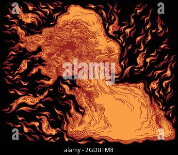 Flames. Editable hand drawn illustration. Vector engraving. Isolated on black background. 8 EPS Stock Vector