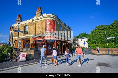 The Angel pub in Rotherhithe, London, UK. The Angel is a traditional British public house on Bermondsey Wall East by the banks of the River Thames. Stock Photo