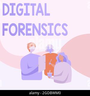 Conceptual caption Digital Forensics. Business approach investigation of material found in digital devices Colleagues Standing Talking To Each Other Stock Photo