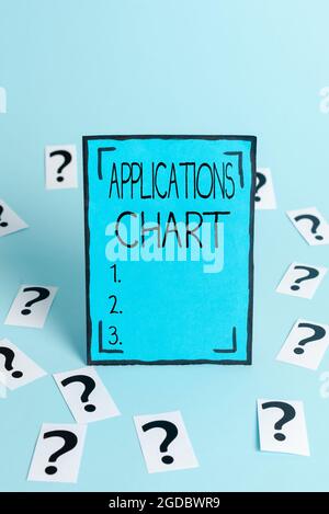 Text sign showing Applications Chart. Business approach graph used to study how a process changes over time Office Information Processing Workshop Stock Photo