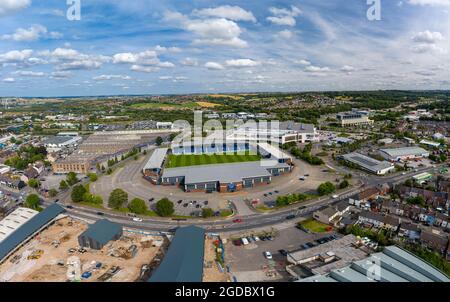 Chesterfield Football Club Stadium Technique Stadium Aerial Drone View Stock Photo