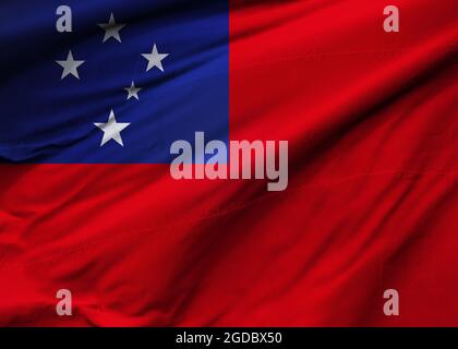 Independent State of Samoa flag blowing in the wind. Background texture. Apia. 3d Illustration. 3d Render. Stock Photo