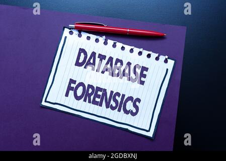 Handwriting text Database Forensics. Conceptual photo identifying transactions within a database system Thinking New Bright Ideas Renewing Creativity Stock Photo