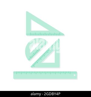 Measurement tool set: ruler, set squares and protractor. Back to school. Vector illustration, flat design Stock Vector