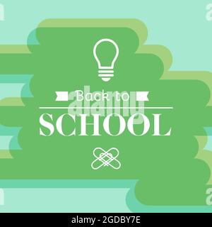 Minimalist rounded shapes background. Light bulb icon. Back to school lettering. Vector illustration, flat design Stock Vector